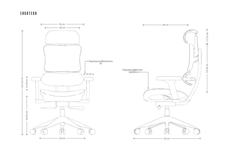 fotel ergonomiczny ergotech - wymiary