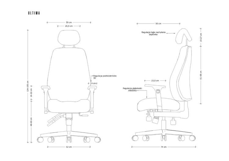 Fotel ergonomiczny Ultima - wymiary