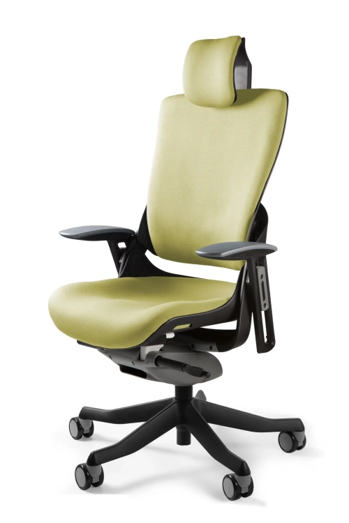 Fotel ergonomiczny WAU2 tkanina musztardowa, czarna podstawa