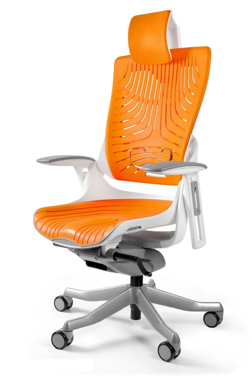 Fotel ergonomiczny WAU2 wykonany z pomarańczowego elastomeru biały