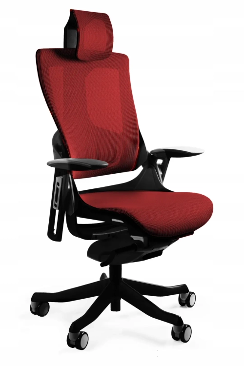 Fotel ergonomiczny tapicerowany czerwoną siatką