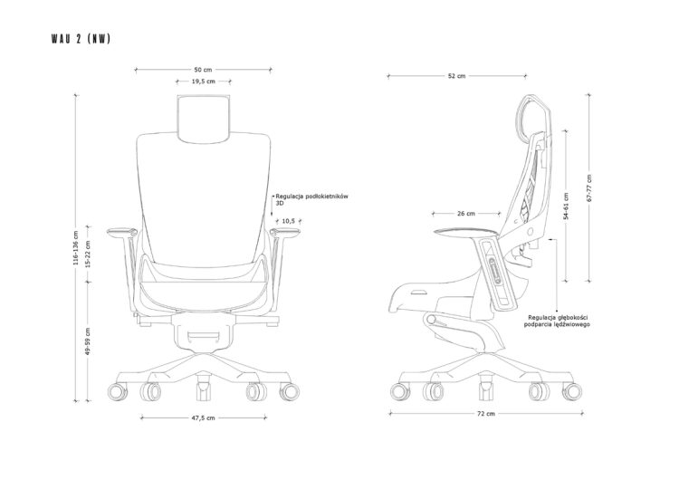 fotel ergonomiczny wau2 - wymiary