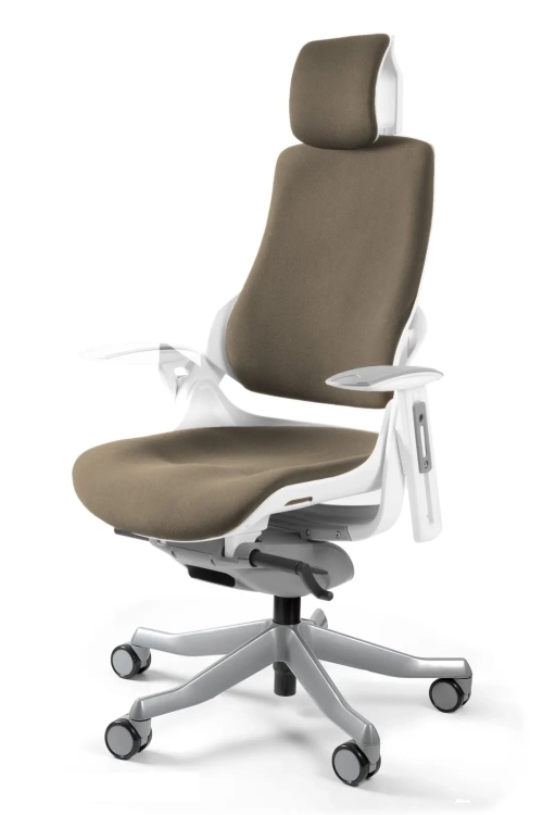 Fotel ergonomiczny z szarobrązowej tkaniny