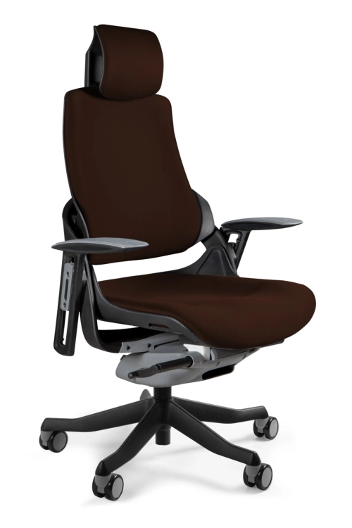 Fotel ergonomiczny WAU1 tapicerowany brązową tkaniną
