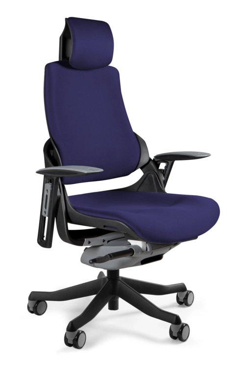 Fotel ergonomiczny WAU1 tapicerowany granatową tkaniną