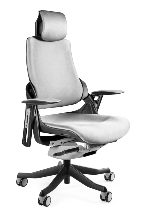 Fotel ergonomiczny WAU1 tapicerowany jasnoszarą tkaniną
