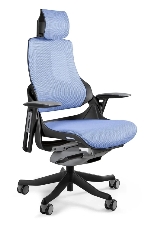 Fotel ergonomiczny WAU1 tapicerowany niebieską siatką