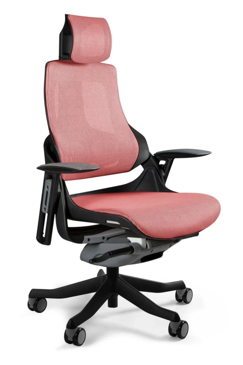 Fotel ergonomiczny WAU1 tapicerowany czerwoną siatką
