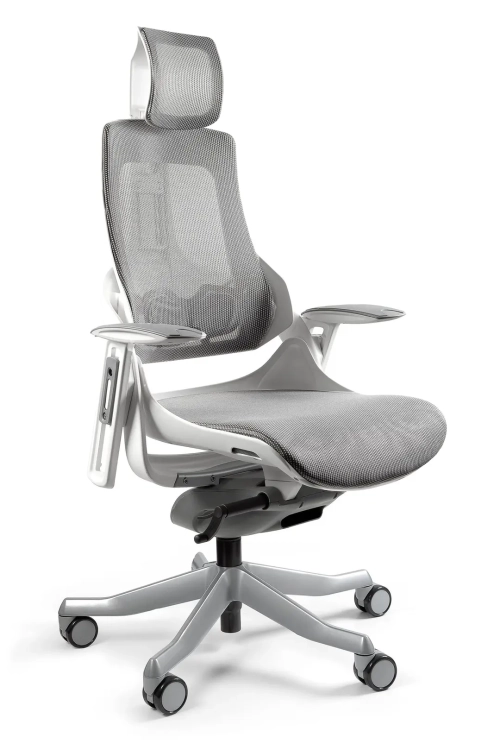 Fotel ergonomiczny WAU1 tapicerowany jasnoszarą siatką