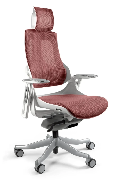 Fotel ergonomiczny WAU1 tapicerowany czerwoną tkaniną