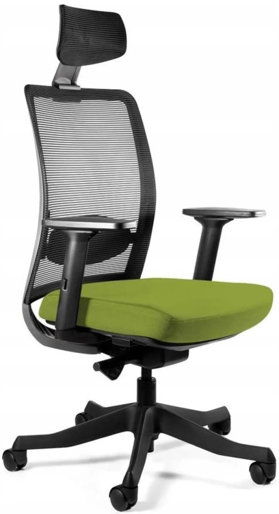 Fotel ergonomiczny Anggun z siedziskiem tapicerowanym tkaniną w kolorze oliwkowym i oparciem z siatki