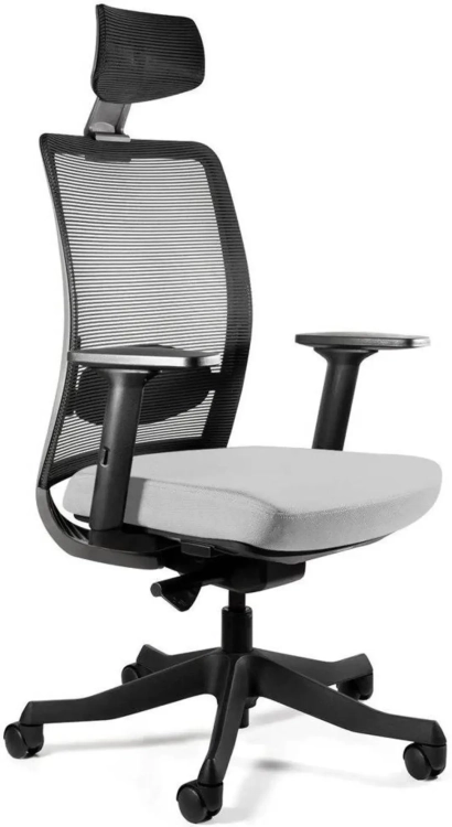 Fotel ergonomiczny Anggun z siedziskiem tapicerowanym tkaniną w kolorze jasnoszarym i oparciem z siatki