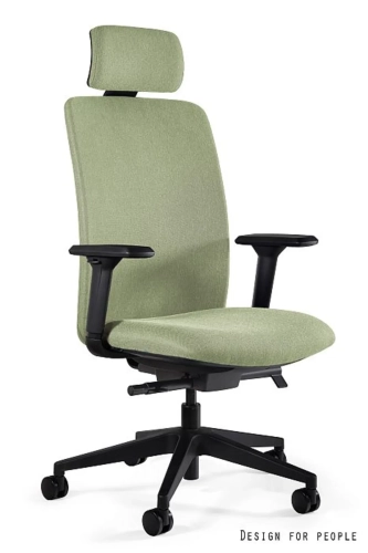 Fotel ergonomiczny ELI w pełni tapicerowany zieloną tkaniną