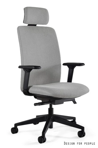 Fotel ergonomiczny ELI w pełni tapicerowany szarą tkaniną