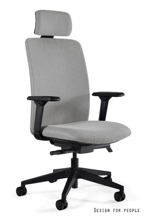 Fotel ergonomiczny ELI w pełni tapicerowany szarą tkaniną