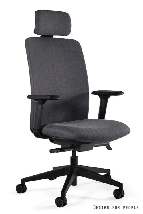 Fotel ergonomiczny ELI w pełni tapicerowany ciemnoszarą tkaniną