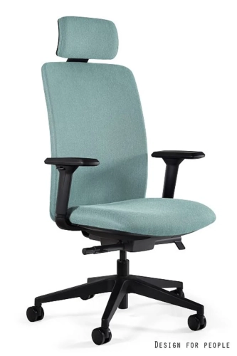 Fotel ergonomiczny ELI w pełni tapicerowany turkusową tkaniną